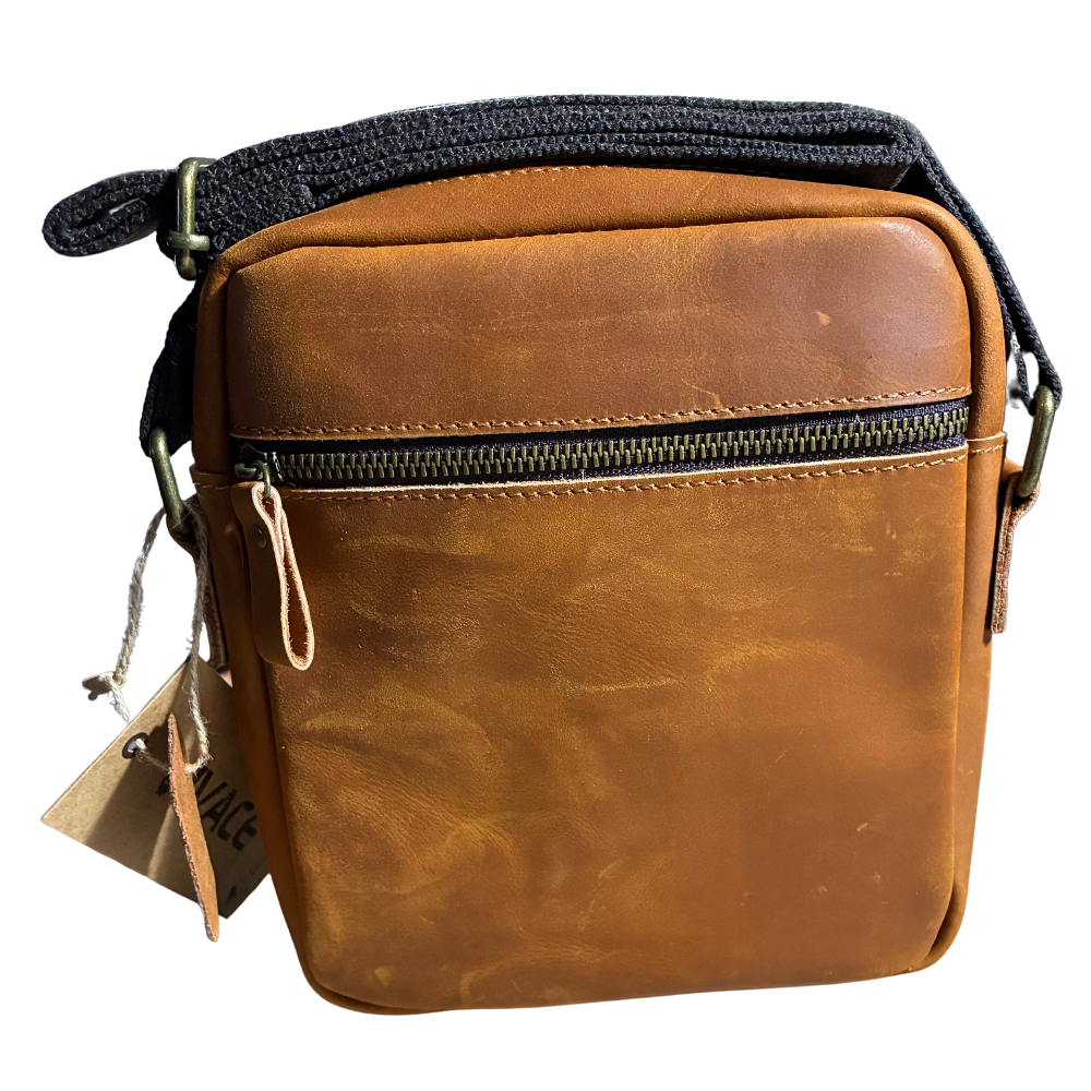 VIVACE SLING BAG: BROWN GENUINE Leather Messenger Bag BACK VIEW