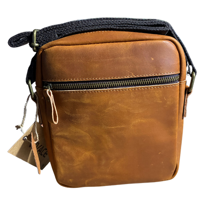 VIVACE SLING BAG: BROWN GENUINE Leather Messenger Bag BACK VIEW