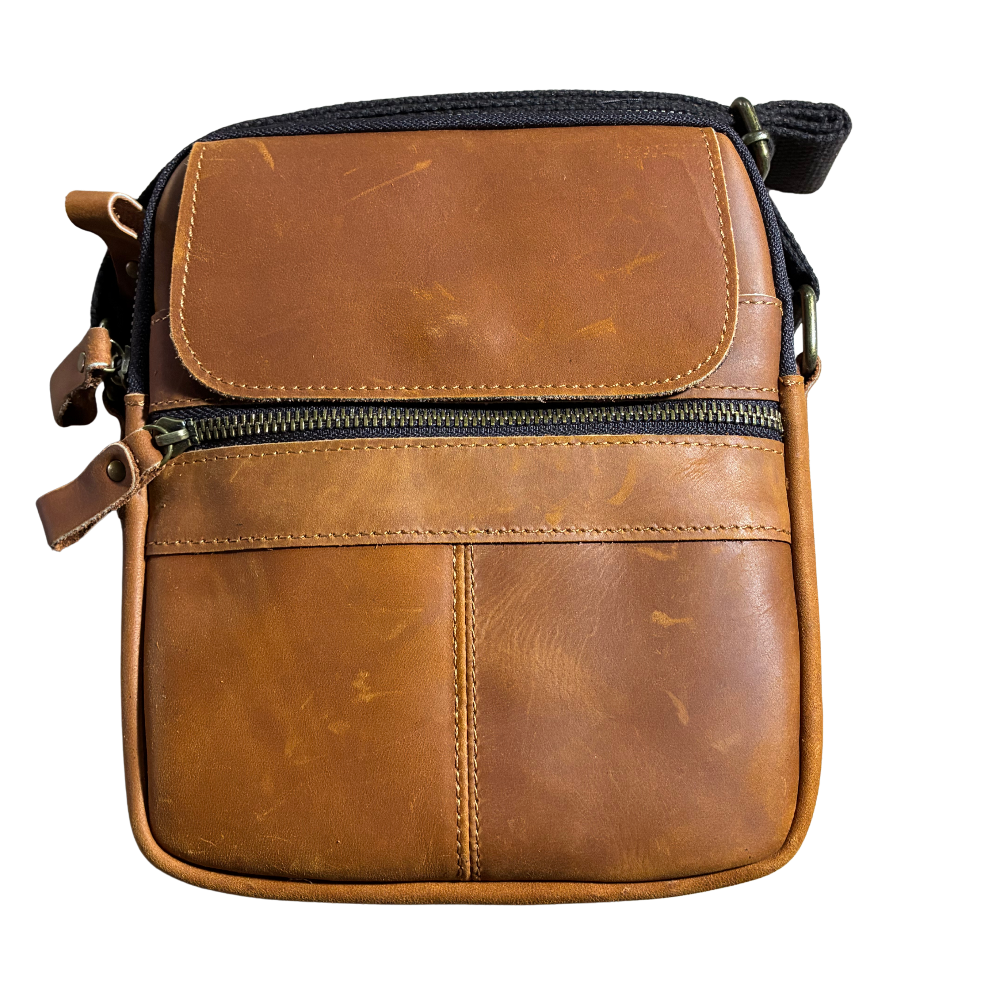 VIVACE SLING BAG: BROWN GENUINE Leather Messenger Bag FRONT