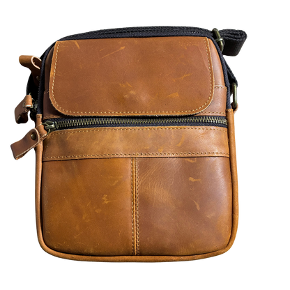 VIVACE SLING BAG: BROWN GENUINE Leather Messenger Bag FRONT