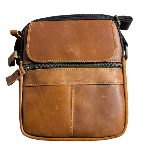 VIVACE SLING BAG: BROWN GENUINE Leather Messenger Bag FRONT
