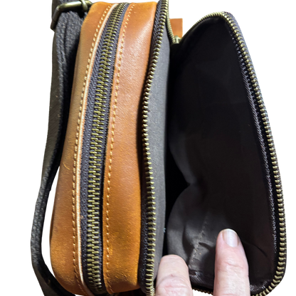 VIVACE SLING BAG: BROWN GENUINE Leather Messenger Bag FRONT POKET OPEN