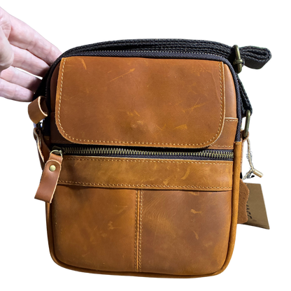 VIVACE SLING BAG: BROWN GENUINE Leather Messenger Bag FRONT VIEW