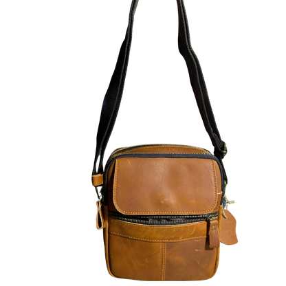 VIVACE SLING BAG: BROWN GENUINE Leather Messenger Bag HANGING