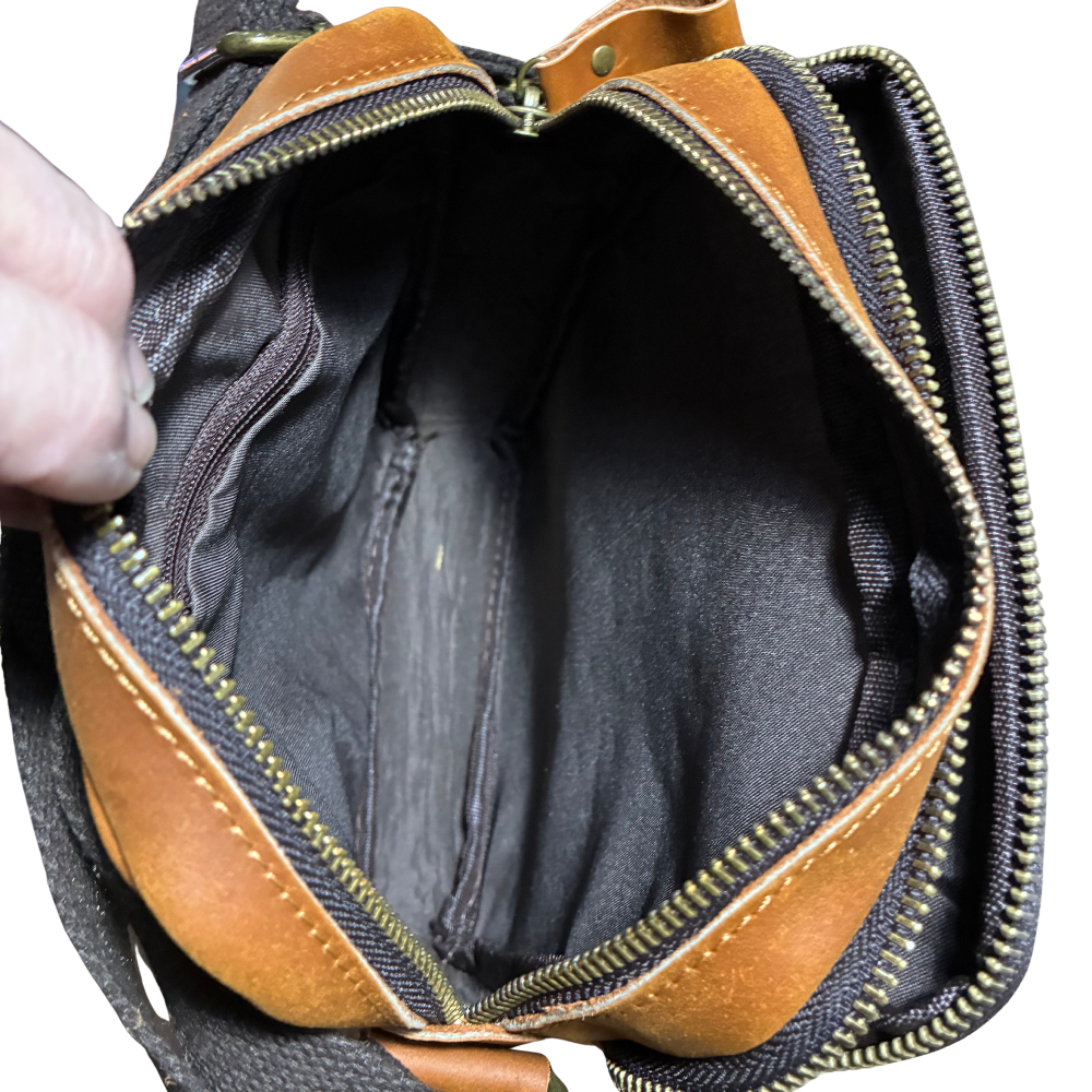 VIVACE SLING BAG: BROWN GENUINE Leather Messenger Bag INNER POKET OPEN