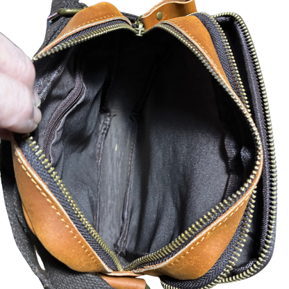 VIVACE SLING BAG: BROWN GENUINE Leather Messenger Bag INNER POKET OPEN