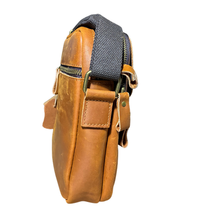 VIVACE SLING BAG: BROWN GENUINE Leather Messenger Bag SIDE VIEW