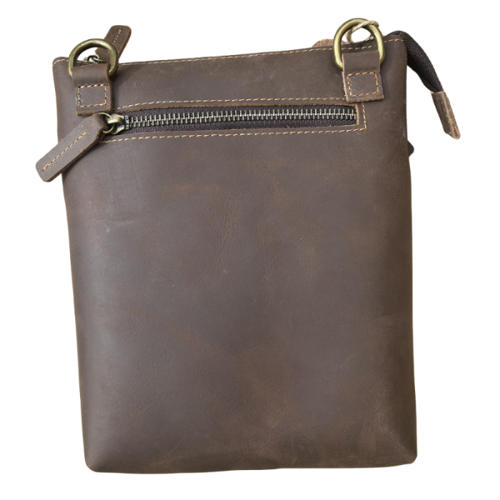 VIVACE SLING BAG: CHOCOLATE BROWN GENUINE LEATHER SMALL MESSENGER BAG BACK