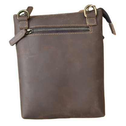 VIVACE SLING BAG: CHOCOLATE BROWN GENUINE LEATHER SMALL MESSENGER BAG BACK