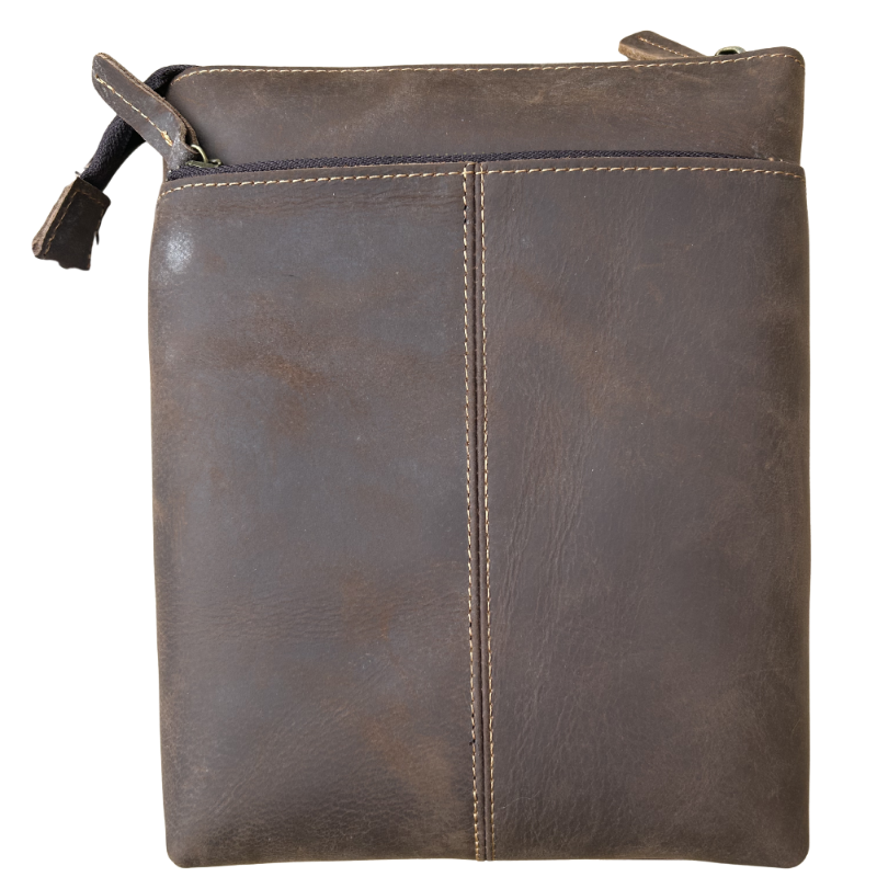 VIVACE SLING BAG: CHOCOLATE BROWN GENUINE LEATHER SMALL MESSENGER BAG FRONT