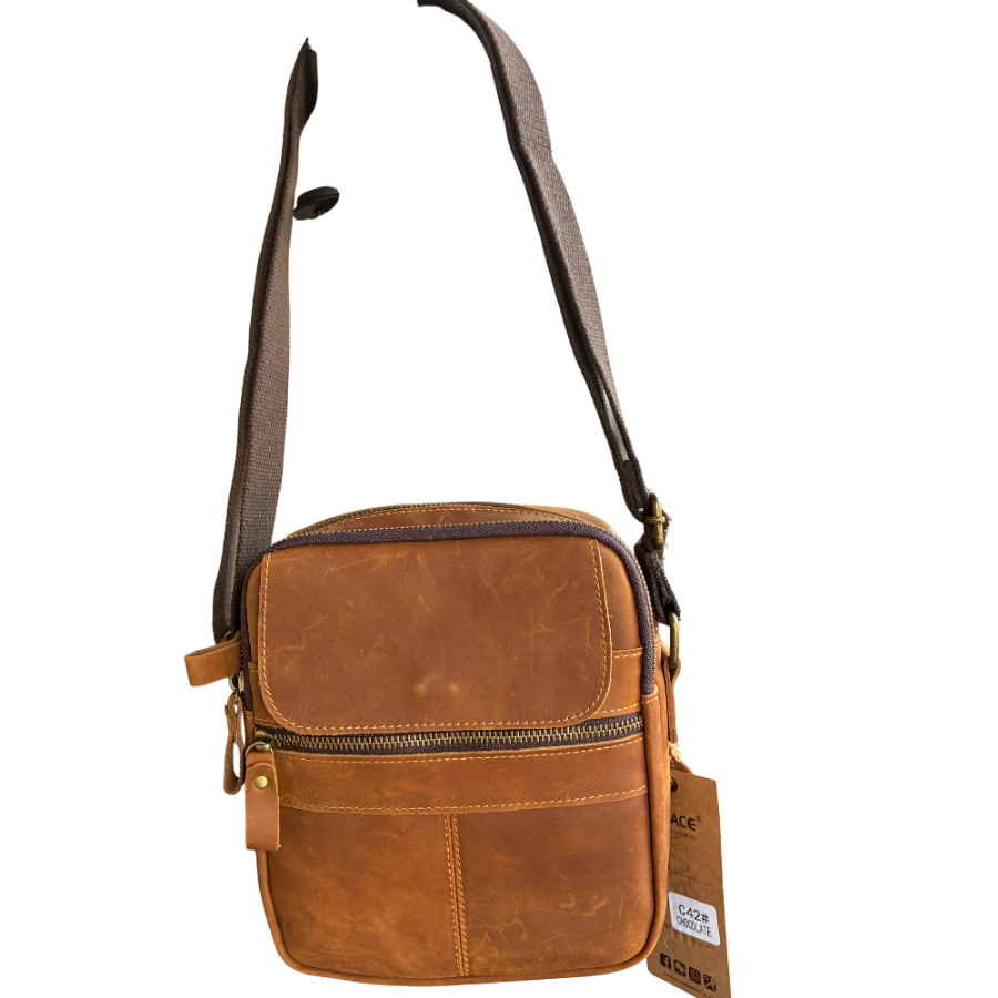 VIVACE SLING BAG: CHOCOLATE BROWN GENUINE Leather Messenger Bag HANGING