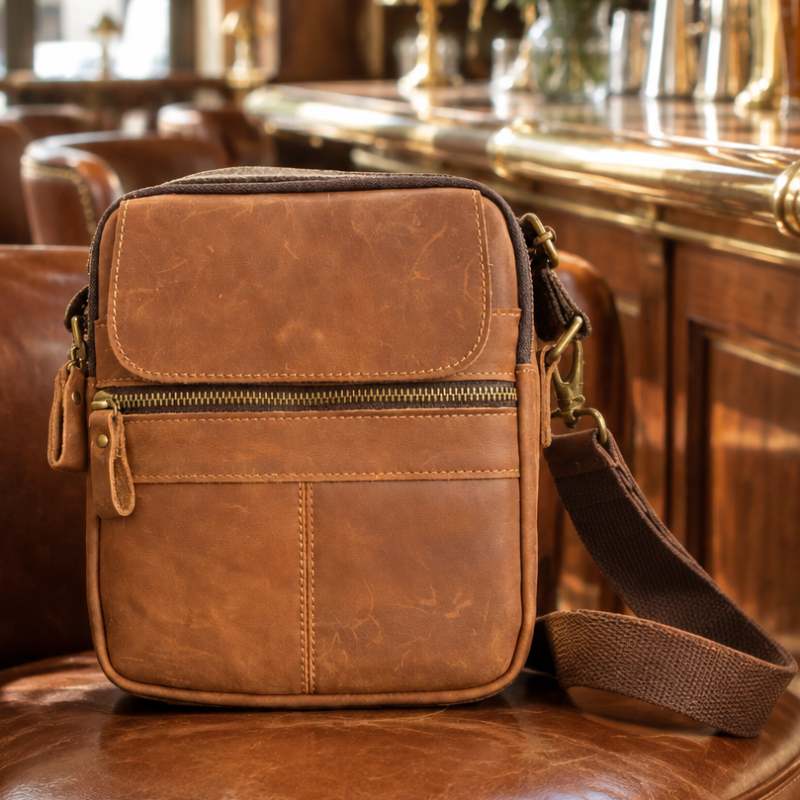 VIVACE SLING BAG: CHOCOLATE BROWN GENUINE Leather Messenger Bag HERO