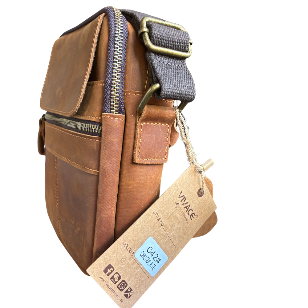 VIVACE SLING BAG: CHOCOLATE BROWN GENUINE Leather Messenger Bag SIDE