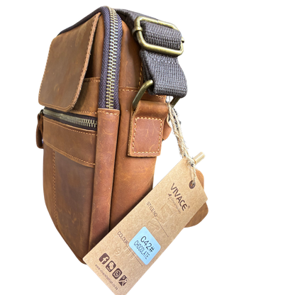 VIVACE SLING BAG: CHOCOLATE BROWN GENUINE Leather Messenger Bag SIDE