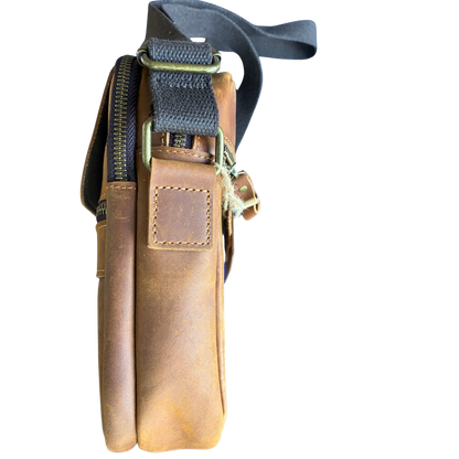VIVACE SLING BAG: CHOCOLATE BROWN GENUINE Leather Messenger SIDE VIEW