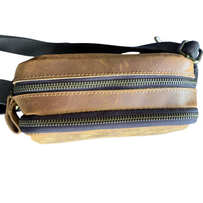 VIVACE SLING BAG: CHOCOLATE BROWN GENUINE Leather Messenger TOP CLOSED VIEW
