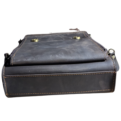 VIVACE SLING BAG: COFFEE BROWN Prestige Genuine Leather Messenger Bag BOTTOM VIEW