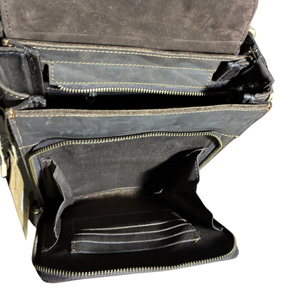 VIVACE SLING BAG: COFFEE BROWN Prestige Genuine Leather Messenger Bag OPEN VIEW