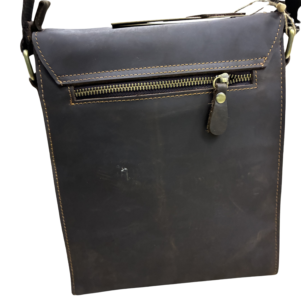 VIVACE SLING BAG: COFFEE BROWN Prestige Genuine Leather Messenger Bag back view