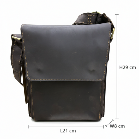 VIVACE SLING BAG: COFFEE BROWN Prestige Genuine Leather Messenger Bag size