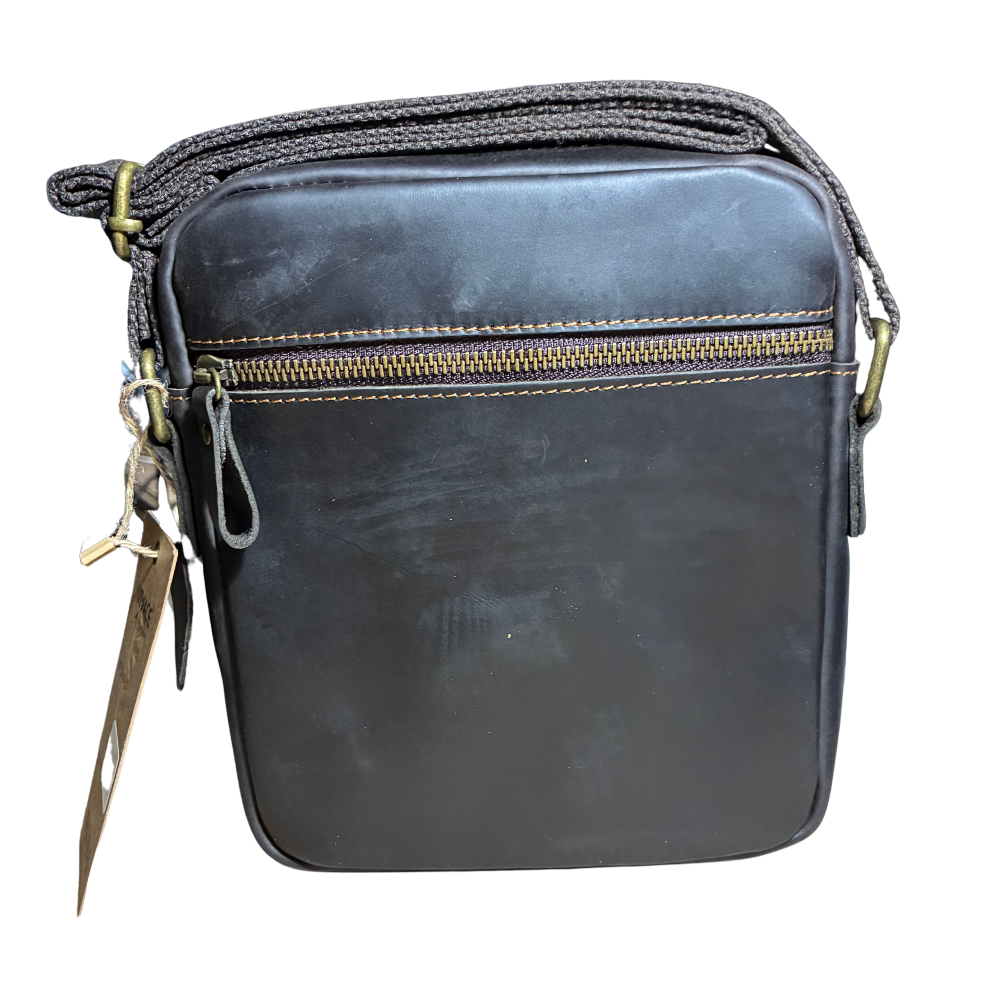 VIVACE SLING BAG: DARK COFFEE BROWN GENUINE Leather Messenger Bag BACK VIEW