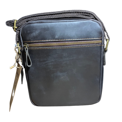 VIVACE SLING BAG: DARK COFFEE BROWN GENUINE Leather Messenger Bag BACK VIEW