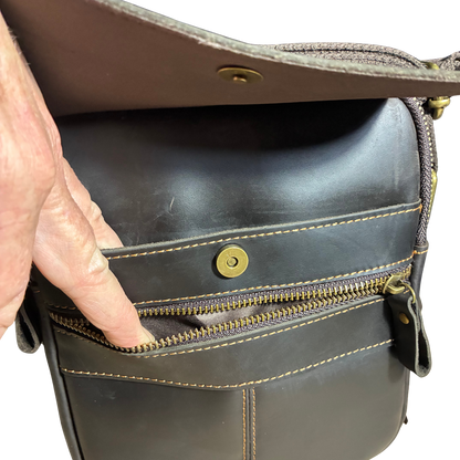 VIVACE SLING BAG: DARK COFFEE BROWN GENUINE Leather Messenger Bag FRONT POCKETS