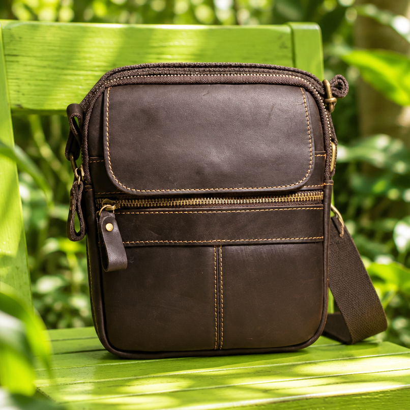 VIVACE SLING BAG: DARK COFFEE BROWN GENUINE Leather Messenger Bag HERO