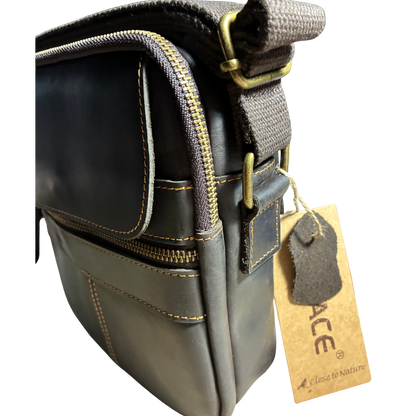 VIVACE SLING BAG: DARK COFFEE BROWN GENUINE Leather Messenger Bag SIDE TURN VIEW