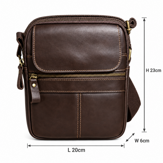 VIVACE SLING BAG: DARK COFFEE BROWN GENUINE Leather Messenger Bag SIZE