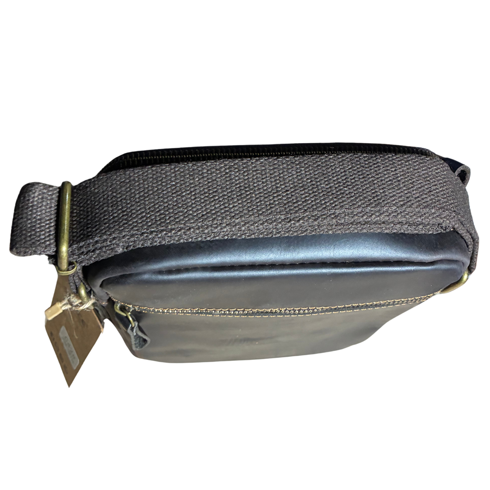 VIVACE SLING BAG: DARK COFFEE BROWN GENUINE Leather Messenger Bag TOP VIEW