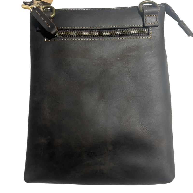 VIVACE SLING BAG: DARK COFFEE GENUINE LEATHER SMALL MESSENGER BAG BACK