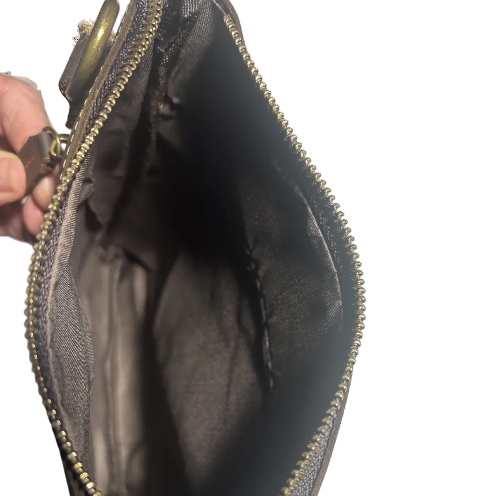 VIVACE SLING BAG: DARK COFFEE GENUINE LEATHER SMALL MESSENGER BAG OPEN