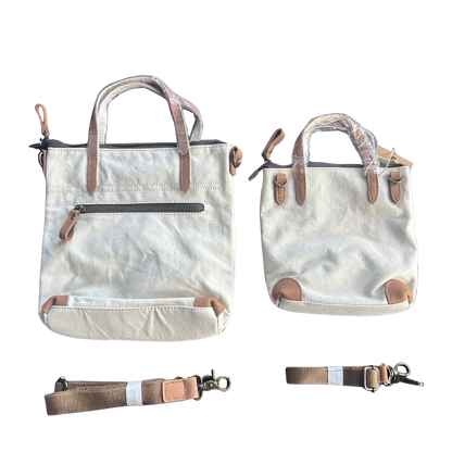 VIVACE SLING BAG: MINI AND MAXI WHITE CANVAS with Genuine LEATHER Trim BAGS