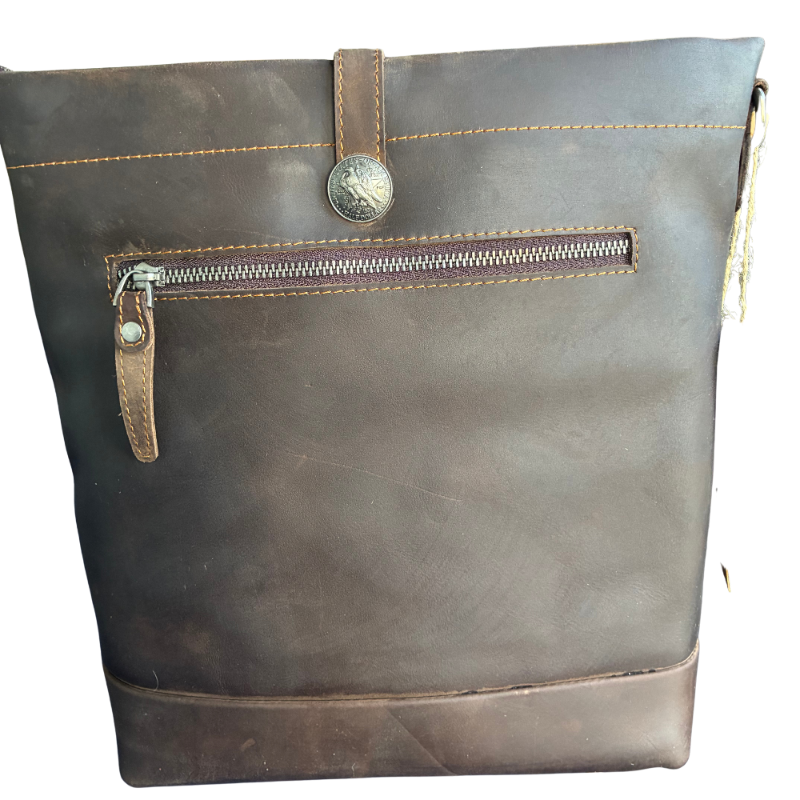 VIVACE SLING BAG: MOCHA BROWN Genuine Leather Messenger Bag BACK VIEW