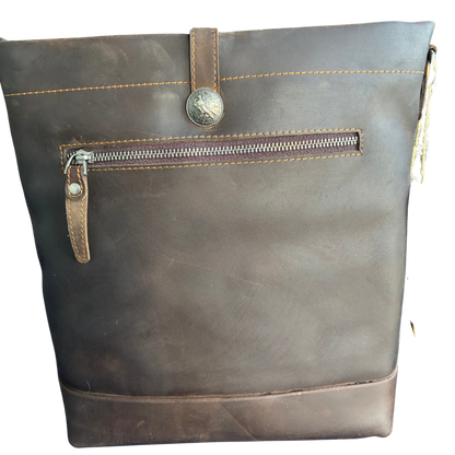 VIVACE SLING BAG: MOCHA BROWN Genuine Leather Messenger Bag BACK VIEW