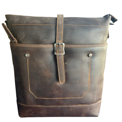 VIVACE SLING BAG: MOCHA BROWN Genuine Leather Messenger Bag FRONT FULL VIEW