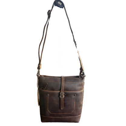 VIVACE SLING BAG: MOCHA BROWN Genuine Leather Messenger Bag HANGING
