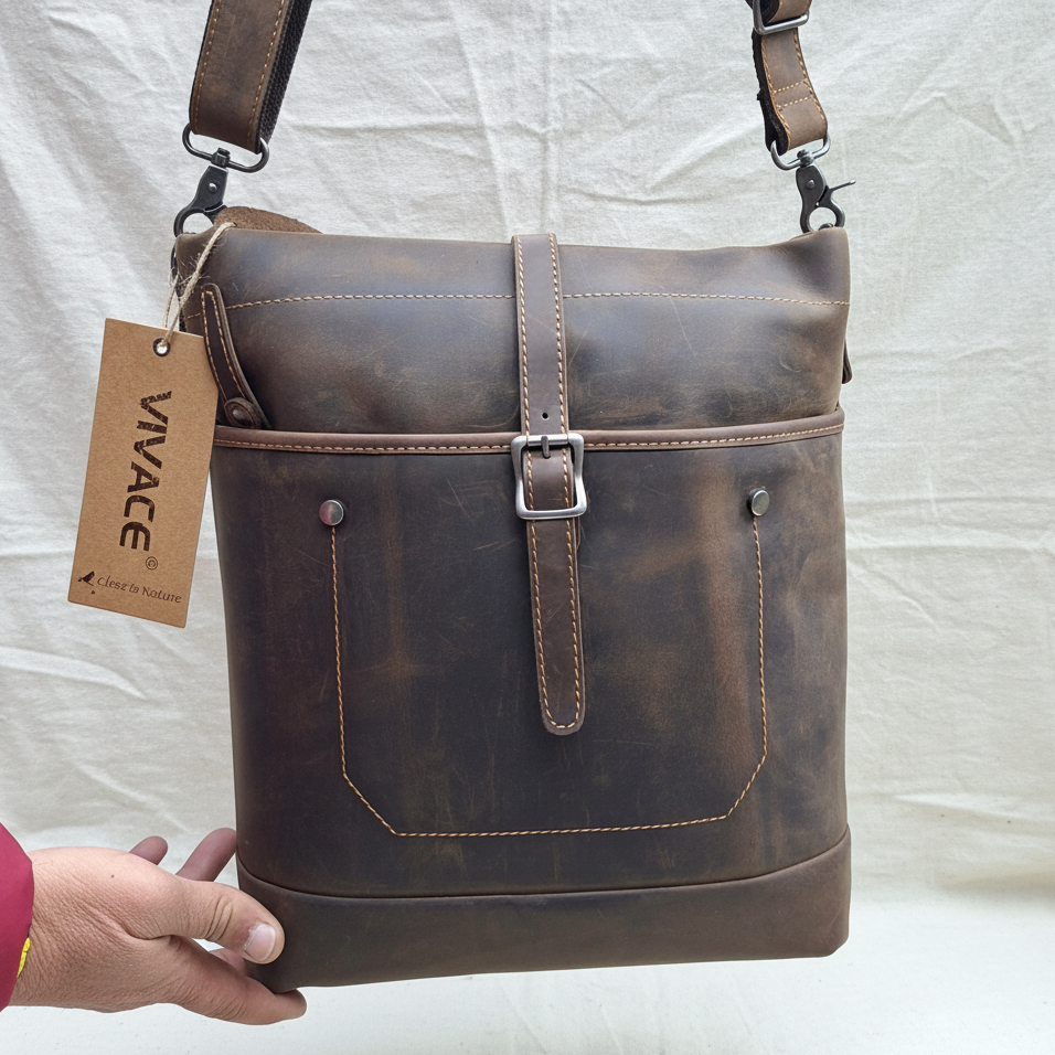 VIVACE SLING BAG: MOCHA BROWN Genuine Leather Messenger Bag HERO VIEW