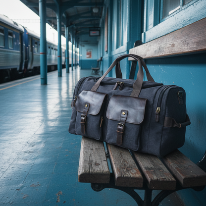 VIVACE SLING BAG: MOCHA BROWN Genuine Leather Messenger Bag ON BENCH