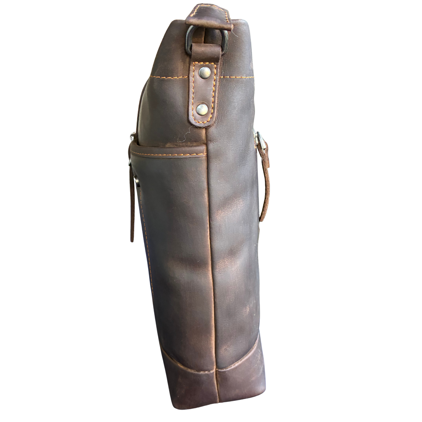 VIVACE SLING BAG: MOCHA BROWN Genuine Leather Messenger Bag SIDE VIEW