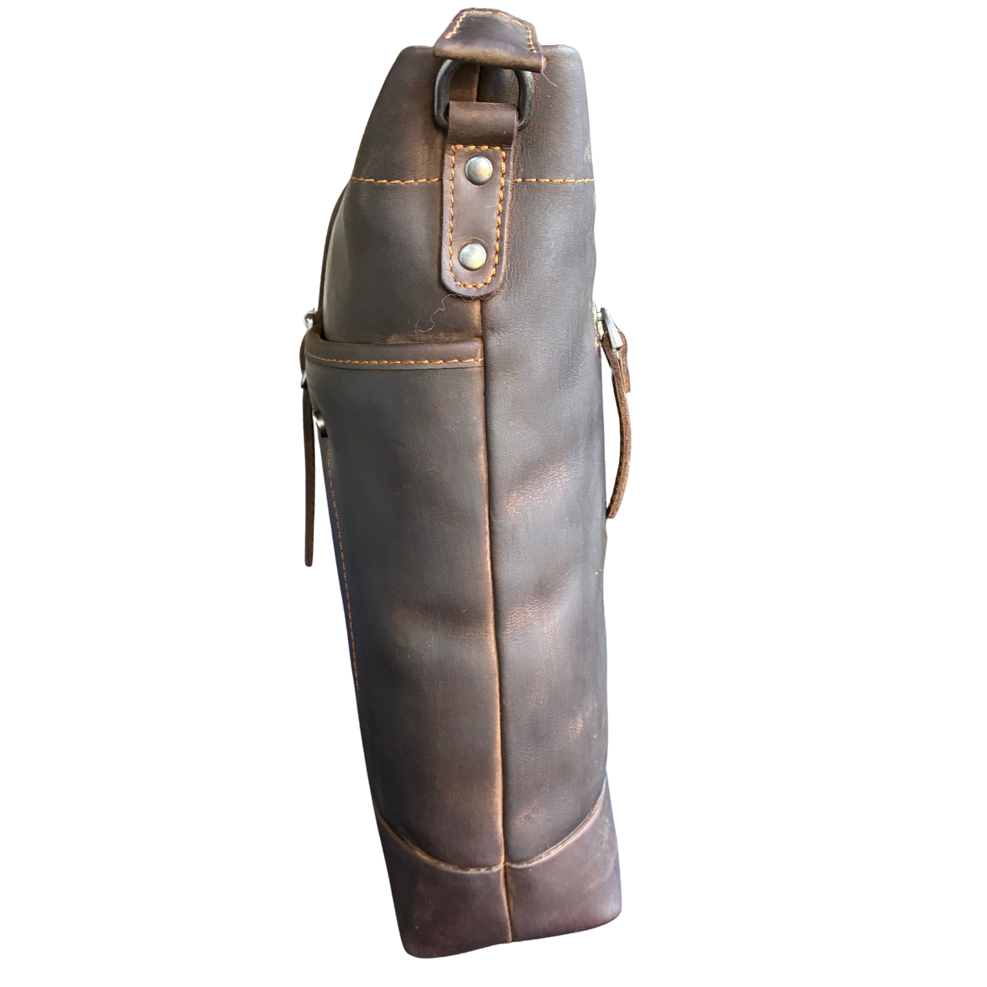 VIVACE SLING BAG: MOCHA BROWN Genuine Leather Messenger Bag SIDE VIEW