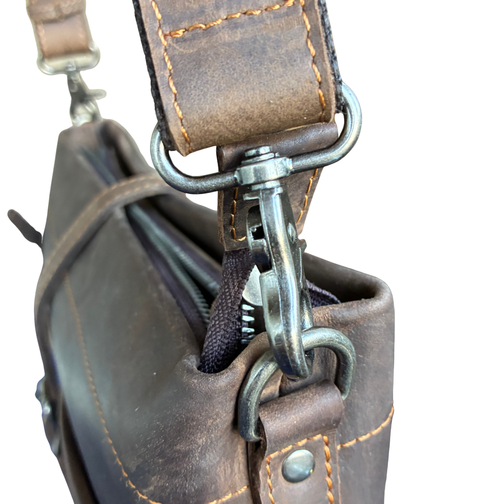 VIVACE SLING BAG: MOCHA BROWN Genuine Leather Messenger Bag STRAP ATTACHMENT