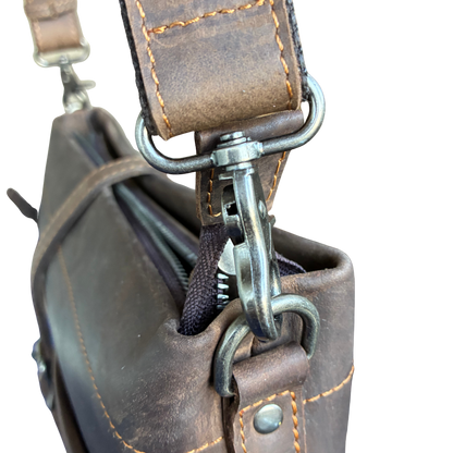 VIVACE SLING BAG: MOCHA BROWN Genuine Leather Messenger Bag STRAP ATTACHMENT