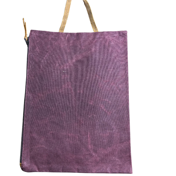 VIVACE SLING BAG: RED Waxed Canvas LARGE hand Sling Bag with genuine leather carry handle BACK VIEW