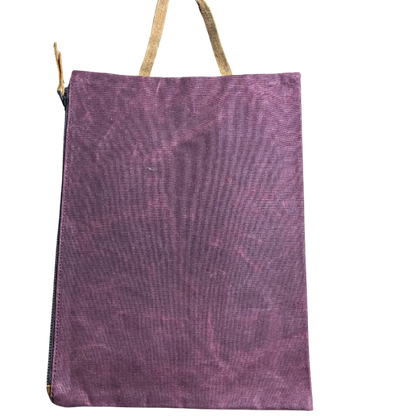 VIVACE SLING BAG: RED Waxed Canvas LARGE hand Sling Bag with genuine leather carry handle BACK VIEW
