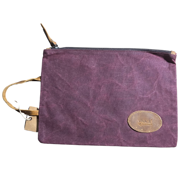 VIVACE SLING BAG: RED Waxed Canvas LARGE hand Sling Bag with genuine leather carry handle FRONT VIEW