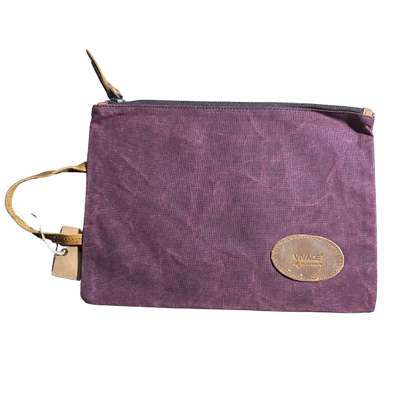 VIVACE SLING BAG: RED Waxed Canvas LARGE hand Sling Bag with genuine leather carry handle FRONT VIEW