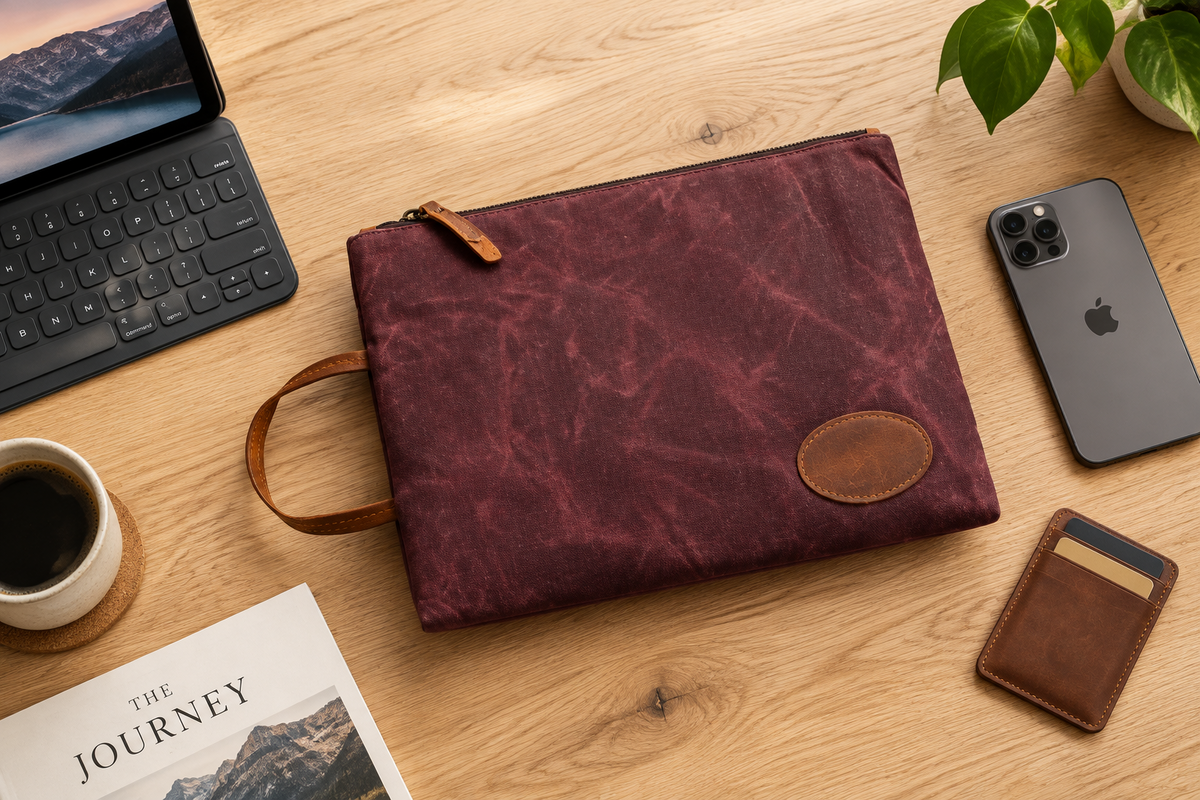 VIVACE SLING BAG: RED Waxed Canvas LARGE hand Sling Bag with genuine leather carry handle HERO
