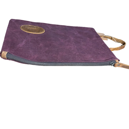VIVACE SLING BAG: RED Waxed Canvas LARGE hand Sling Bag with genuine leather carry handle SIDE VIEW